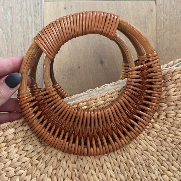 Top Handle Woven Straw Summer Tote Bag - Picture 6 of 11